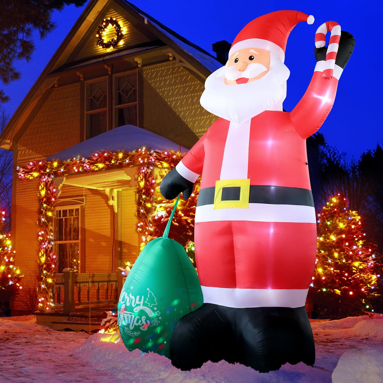Astoutdoor 14 ft Lighted Christmas Inflatable Decoration, Giant Santa Claus with Gift Bag, Built-in LED Lights, Blow Up Yard Decor for Holiday Party Front Yard Lawn Garden