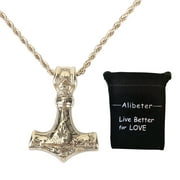 Alibeter Mjolnir Necklaces Gold Stainless Steel Chain and Thor Pendant for Women Men Kids