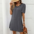 thumbnail image 2 of Staron Robe Femme Liquidation à Moins de 10 $ Manches Bouffantes Mode Ample Col Rond Ligne A Manches Courtes Robe de Plage Vacances, 2 of 7