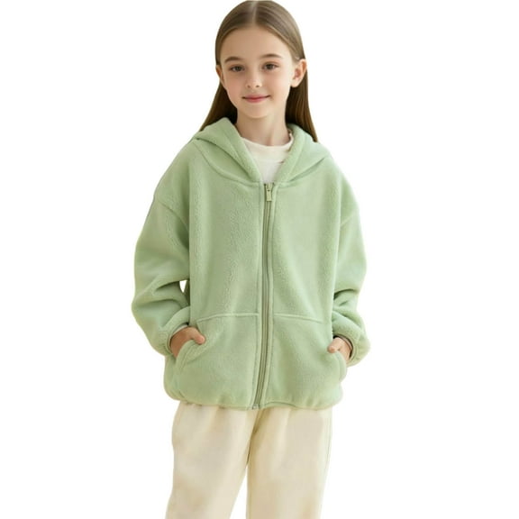 Boys Girls Polar Fleece Hooded Jacket Full Zip Long Sleeve Coat Sherpa-Lined Warm Casual Outerwear for Big Kids' 5-15Y