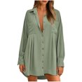 thumbnail image 2 of Qertyioot Robes pour Femmes Manches Courtes Col en V Cordon de Serrage Décontracté Volanté Robe Trapèze Mini, 2 of 9