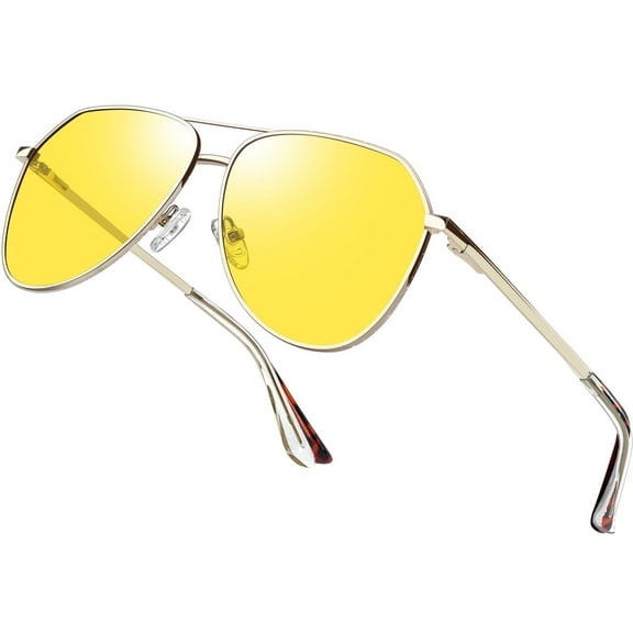 KANASTAL Pilot Night Driving Glasses Gold Frame for Men Women Anti Glare Yellow Night Vision Glasses Fishing Climbing UV400