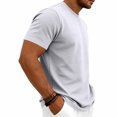 thumbnail image 4 of Men's Summer Vintage Solid Crewneck T-Shirt, Short Sleeve Textured Stretch Casual Tee, Loose Breathable Vacation Daily Wear, Big and Tall Sizes S-3XL Gray, 4 of 9