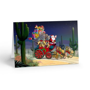 Santa's Wagon and Mules are Delivering Presents in the Desert - 18 Holiday Cards & 19 Envelopes - 40107