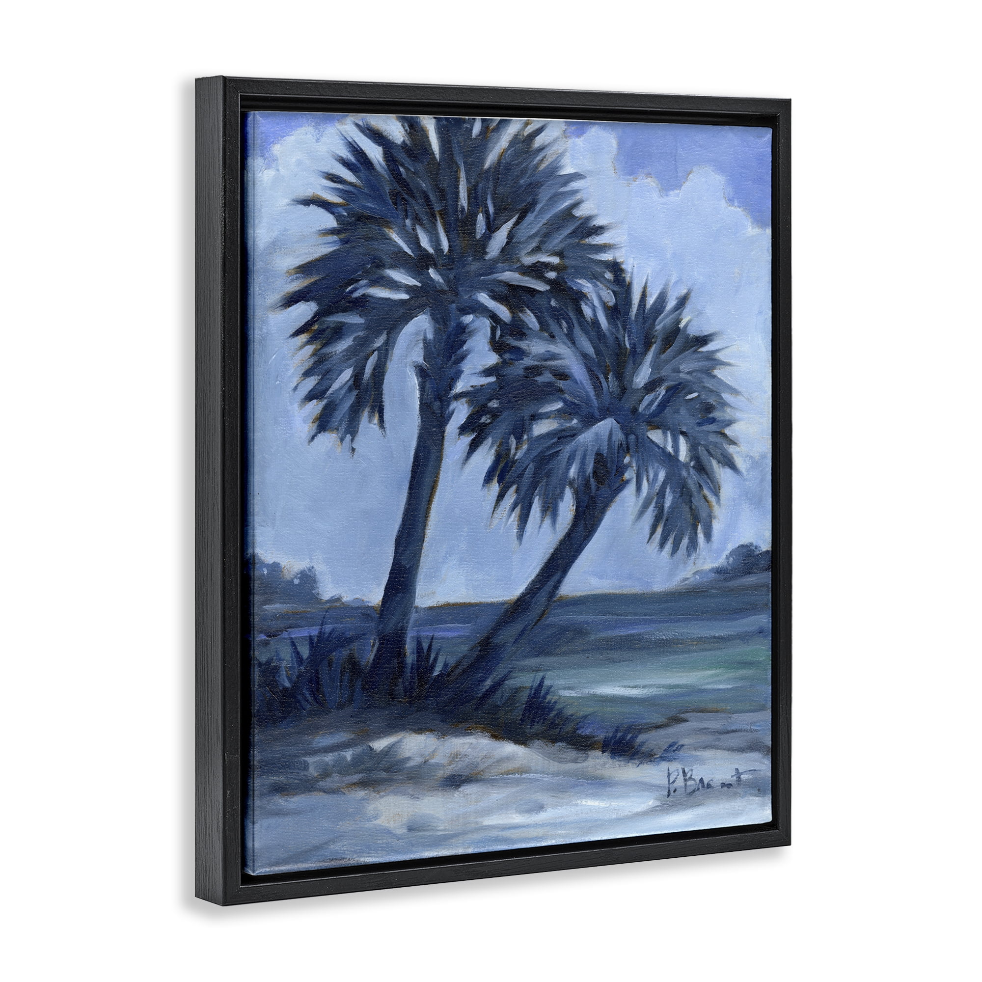 Stupell Industries Impressions Of Palms Landscape & Nature Painting Black Floater Framed Canvas Art Print Wall Art, 17 x 21