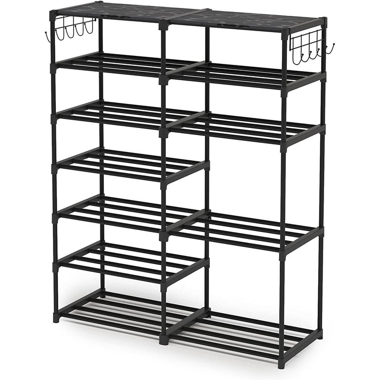 Shoe Cabinet, Rattan Shoe Rack Organizer, 6 Tiers 24-30 Pairs Heavy Duty Shoe Storage Cabinet with Doors for Entryway - Black