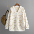thumbnail image 2 of Suéter Divertido Gibobby de Manga Larga corte holgado cuello en V para mujer estampado de líneas Beige Talla única, 2 of 4