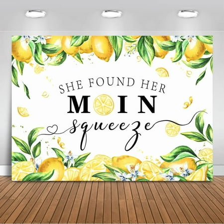 Image of She Found Her Main Squeeze Backdrop Lemon Bridal Shower Background Lemon Bride to Be Wedding Engagement Party Decorations Photo Booth Props (7x5ft)