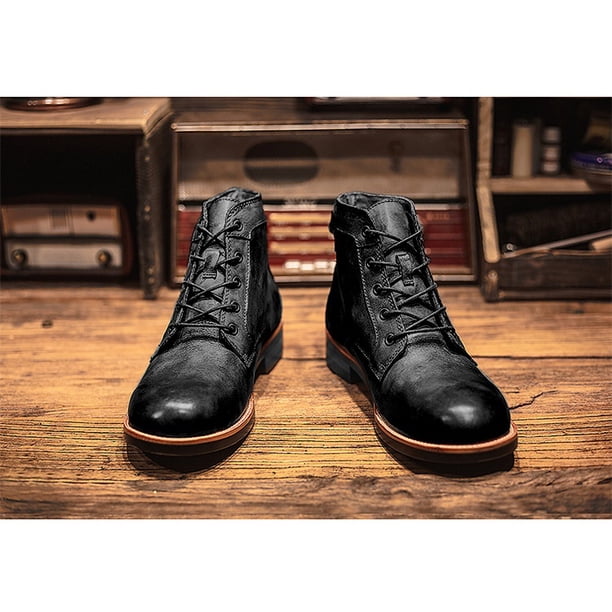 Retro Motorcycle Boots for Men Distressed Leather Vintage Biker