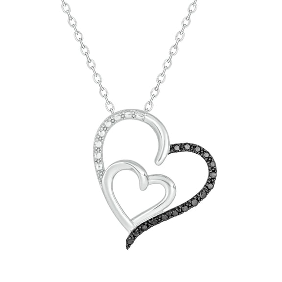 Cali Trove Black and White Diamond Double Heart Pendant Necklace 1/10 Ct Natural Diamonds 925 Sterling Silver 18 Inch Chain Stylish Gift for Her