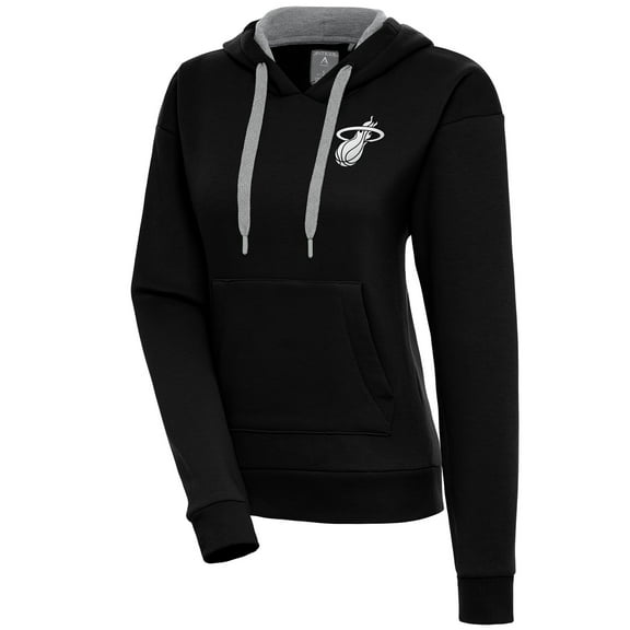 Women's Antigua Black Miami Heat Brushed Metallic Victory Pullover Hoodie