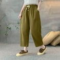 thumbnail image 3 of Lovskoo Womens Drawstring Elastic Waisted Pants Solid Color Wide Leg Straight Leg Baggy Long Pants Trousers with Pockets Olive Green, 3 of 5