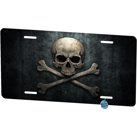 Pirate Skull and Crossbones Dark Rustic Metal Vanity Novelty Tag License Plate for Trucks Cars SUVs