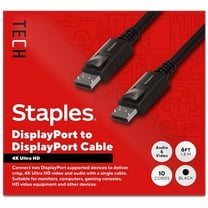 Staples TECH 6 ft. DisplayPort to DisplayPort Audio/Video Cable Male to Male Black 10/Pack (ST62475)