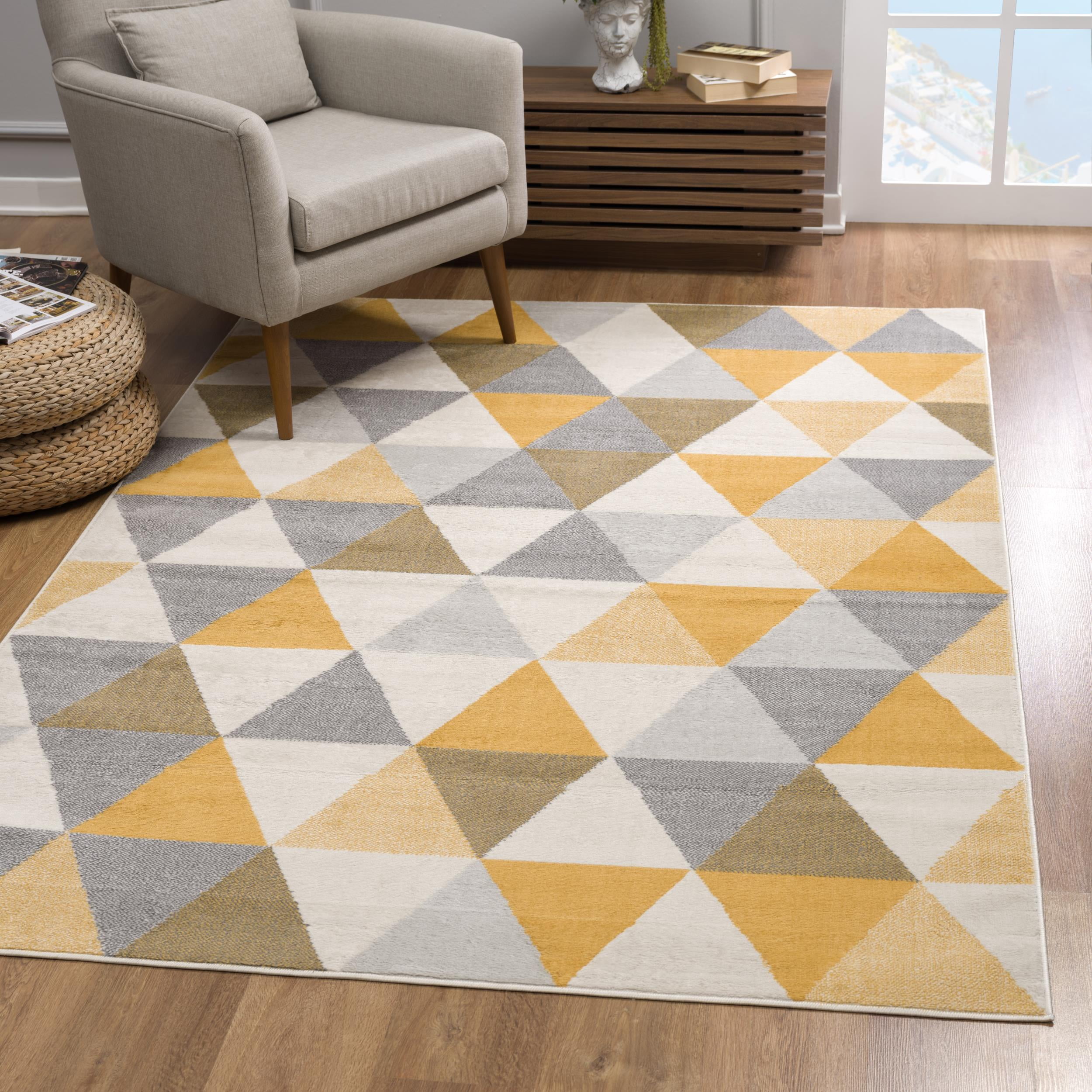 Tapis Branch Savannah 2' x 7' (Taille exacte : 2'3" 7') de couloir moderne du milieu siècle, jaune beige, géométrique pour entrée, couloir, salle bain et cuisine