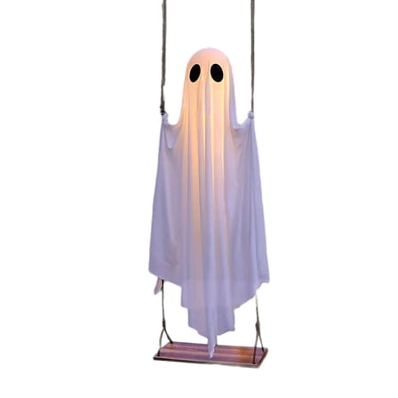 Halloween Decorations Outdoor - 5 FT Large Hanging Swing Ghost Halloween Decor with String Lights, Spooky Cute Ghosts Decorations for Front Porch Yard Tree