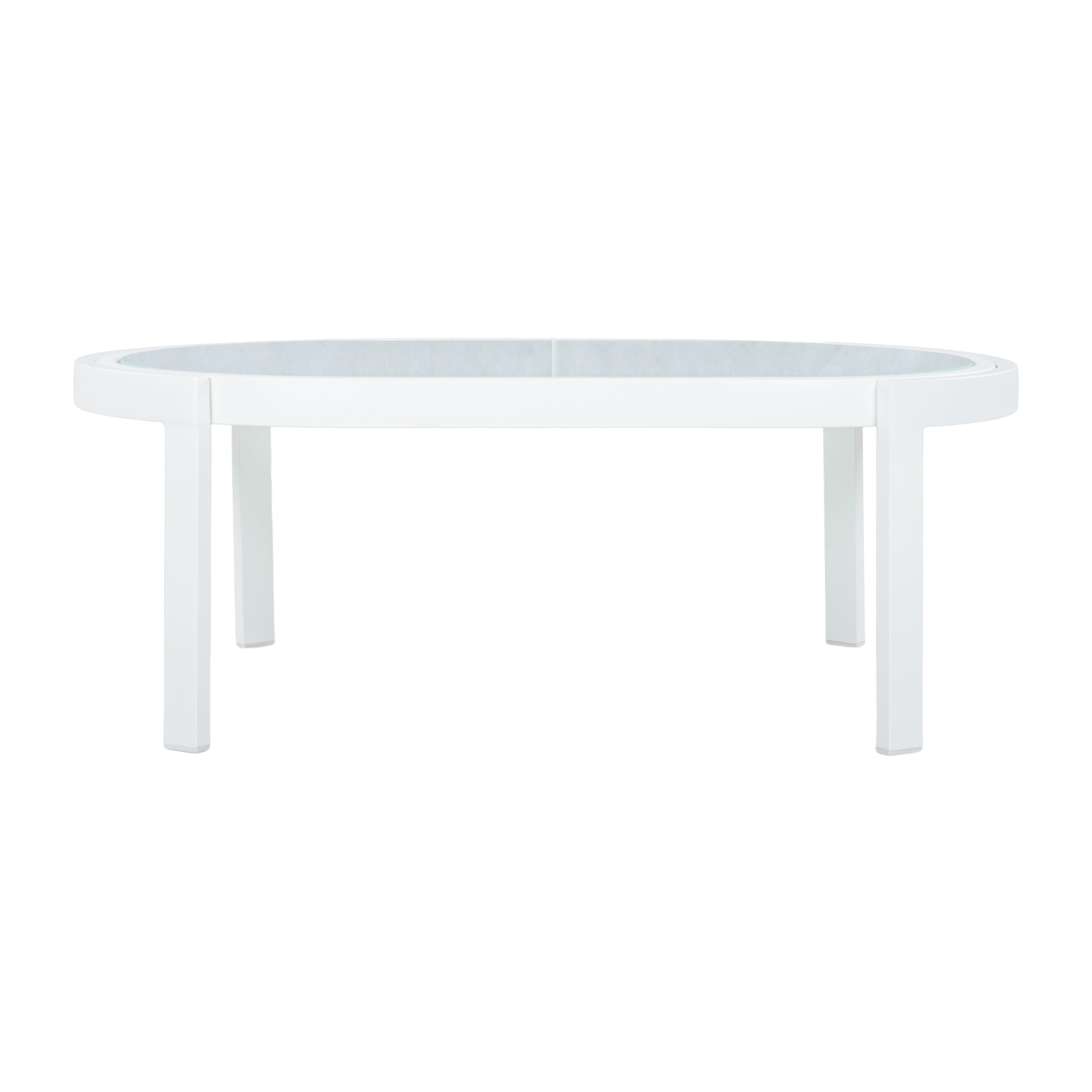 Oval Coffee Table, Outdoor Table with Tempered Glass Top White Aluminum Frame for Patio Deck, White