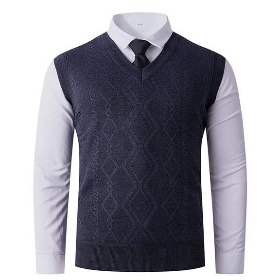 Sleeveless Vests for Men Knitted V Neck Fleece Lined Tank Tops Mens Casual Solid Color Stretchy Slim Pullover Basic Warm Outerwear Vest