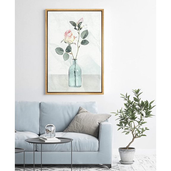 PixonSign Framed Canvas Print Wall Art Purple Flowers in Glass Vase Floral Wilderness Illustrations Modern Art Chic Colorful Multicolor Pastel for Living Room, Bedroom, Office - 16"x24" Natural