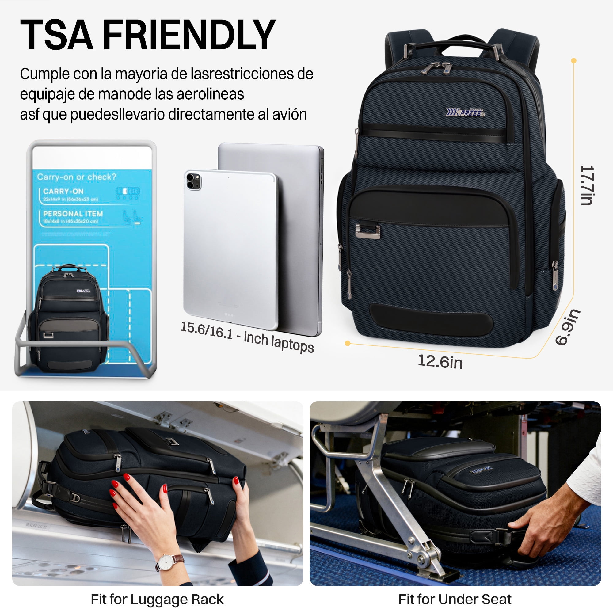 Laptop Backpack for Men Carry On Business Travel Backpack Large Casual Work Daypack Computer Bag Fits 15.6" Laptop, Blue, B00492
