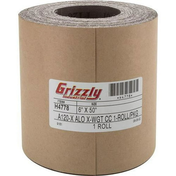 Grizzly Industrial H4778 6" x 50' A/O Sanding Roll 120 Grit, Cloth