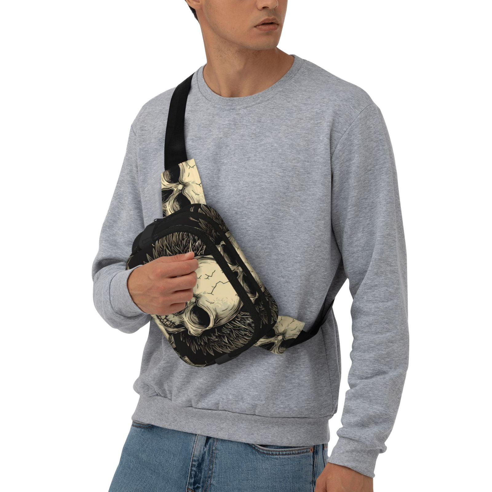 Hirioo Gothic Winged Skull for Double Layer Waist Bag Adjustable Fanny Pack For Travel Running Hiking