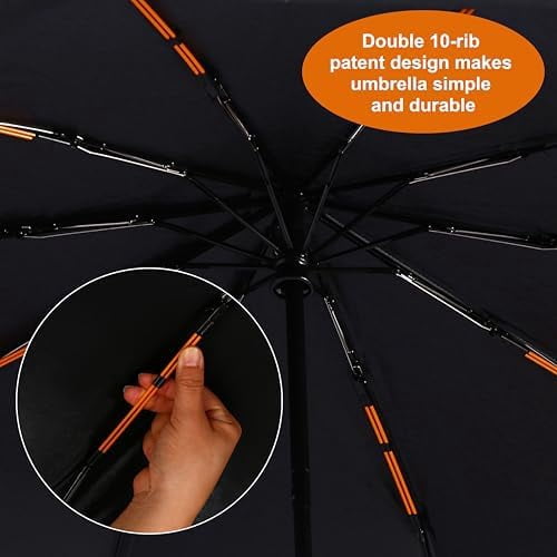 46 Inch Compact Umbrellas for Rain - Travel Small Umbrella - Automatic Folding Umbrella - Windproof Portable Umbrella, Double 10-rib (1 pack)black