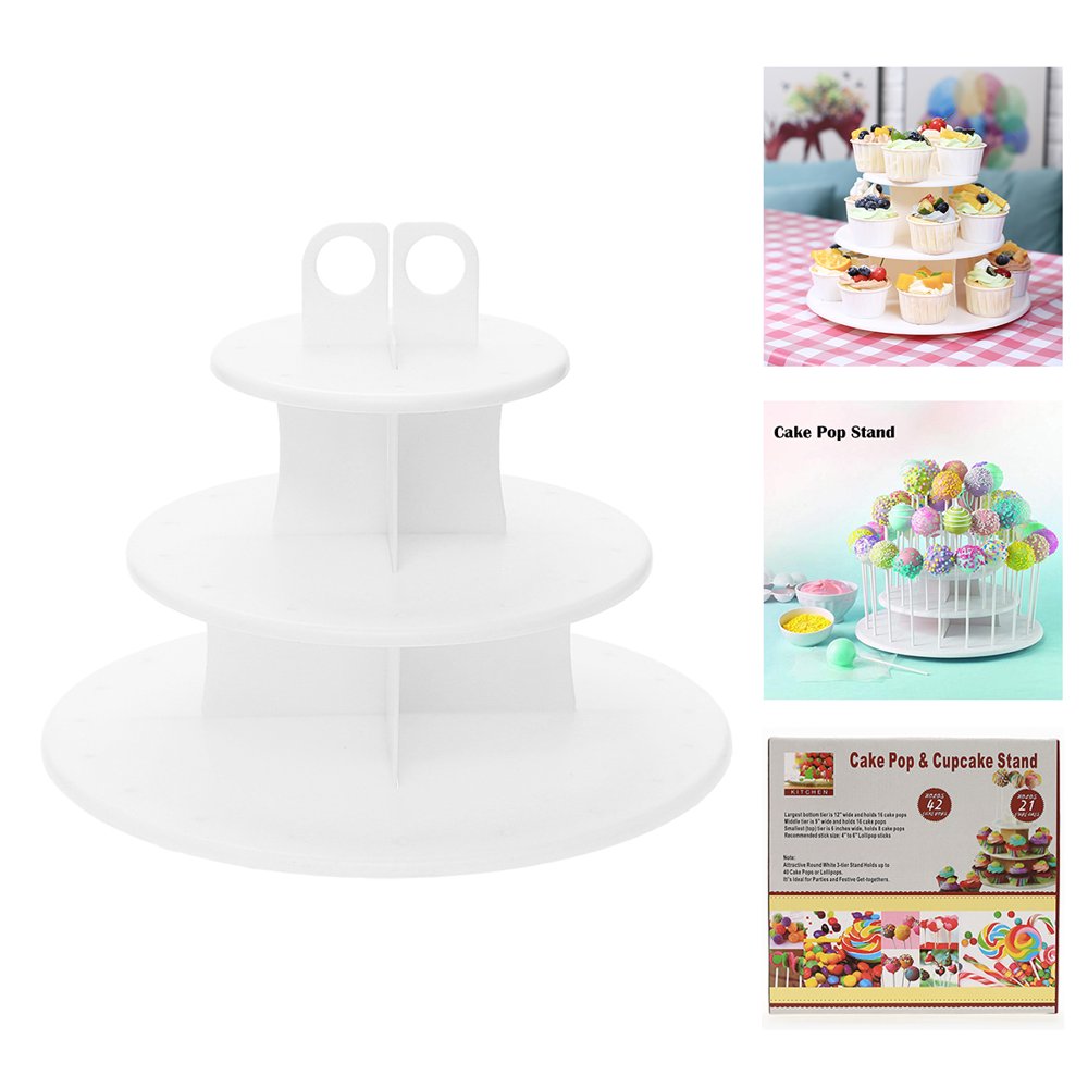 3 Tier Round Plastic Cupcake Display Stand White, Collapsible Dessert