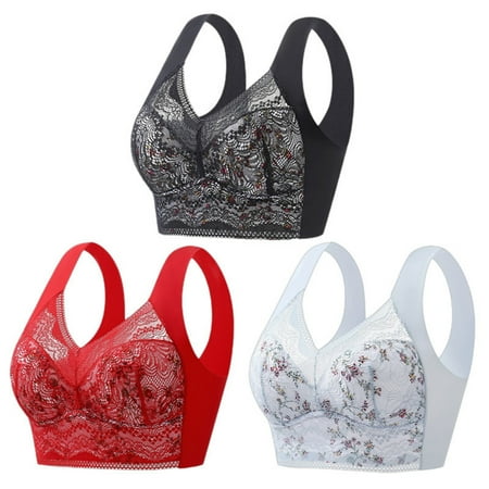 Jamicy Underwire Bras for Women 3pc Plus Size Women s Push-Up Bra Tshirt Bra Seamless Comfortable Breathable Bra for Women 1 White + 1 Red + 1 Black