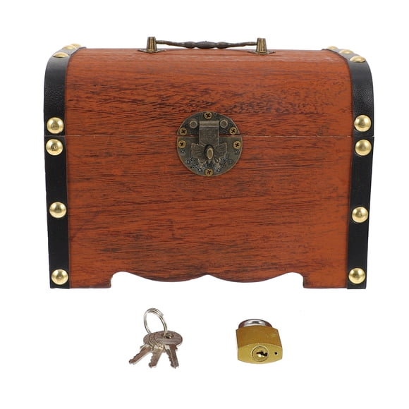 CIMAXIC Retro Style Box Antique Treasure Box with Lock Creative Piggy Bank Vintage Style Storage Case,6.93"X5.12"X4.92"