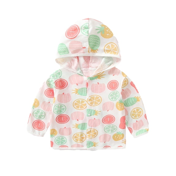 FLMEI Infant Baby Ice Silk Sun Protection Jacket for Boys Girls Hooded Sun Shirt Toddler Cartoon Printing Rash Guard Hooded Unisex Summer Sunscreen Clothing Size 6-24M