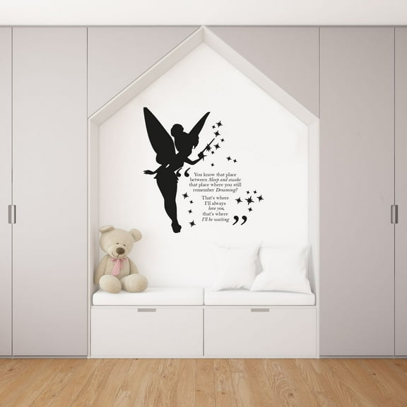 Cute Tinkerbell Silhouette - You Know That Place Between Sleep And Awake Tinkerbell Quote Vinyl Wall Art Wall Decal Wall Sticker Home Decoration Design Kids Girls Room Wall Décor Size (20x20 inch)