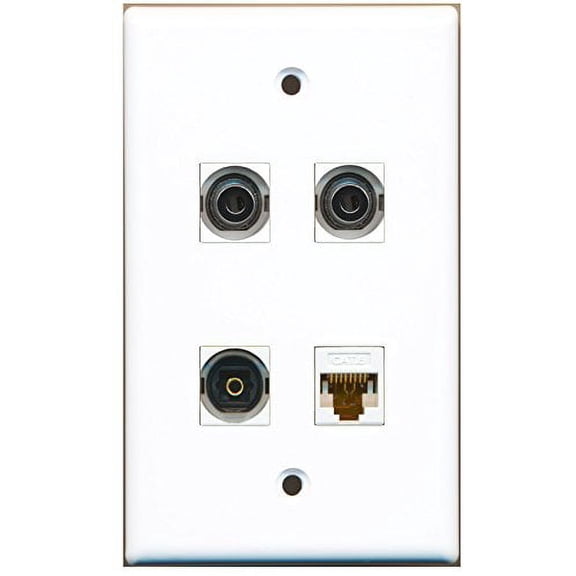 RiteAV - 1 Port Toslink 2 Port 3.5mm 1 Port Cat6 Ethernet White Wall Plate