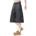 thumbnail image 4 of CONZONE Men's Baggy Pu Leather Shorts Wide Leg Streetwear Shorts for Men Trendy Elastic Waist Solid Summer Bottoms With Pockets, 4 of 9
