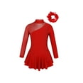 thumbnail image 1 of Oyolan Robe de Patinage Artistique à Manches Longues avec Strass Brillants pour Filles, Justaucorps de Ballet avec Chouchous, Rouge 4, 1 of 7