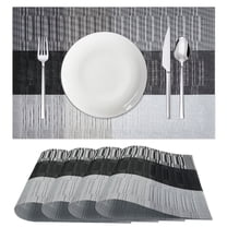 EVNELE Woven Placemats Set of 4, Black Anti-Slip Heat PVC Resistant Kitchen Table Mats, 12×18 Inch