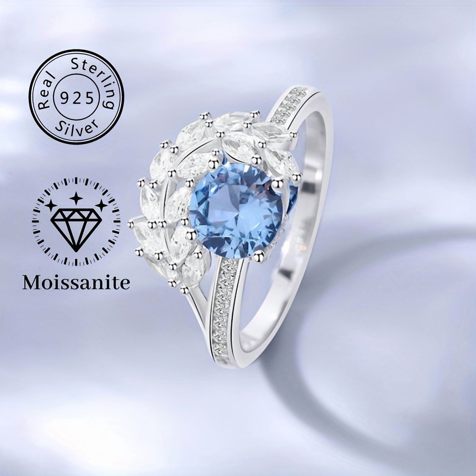 1 Carat Fashion Sparkling Light Blue Moissanite Ring D Color VVS1 Clarity Diamond S925 Sterling Silver Engagement Rings, Exquisite Gift, Promise Ring For Women