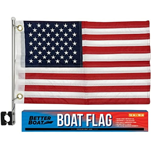Boat Flag Pole Kit American Flag US 12" x 18" Small America Flags Set and Holder 12x18 Pontoon Sailboat