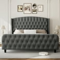 thumbnail image 5 of 51'' Tall Deep Button Tufted Wingback Headboard King Bed Frame – Upholstered Platform, Noise-Free Strong Wood Slat Support, No Box Season Needed, Easy Assembly – Modern Bedroom Furniture, 5 of 8