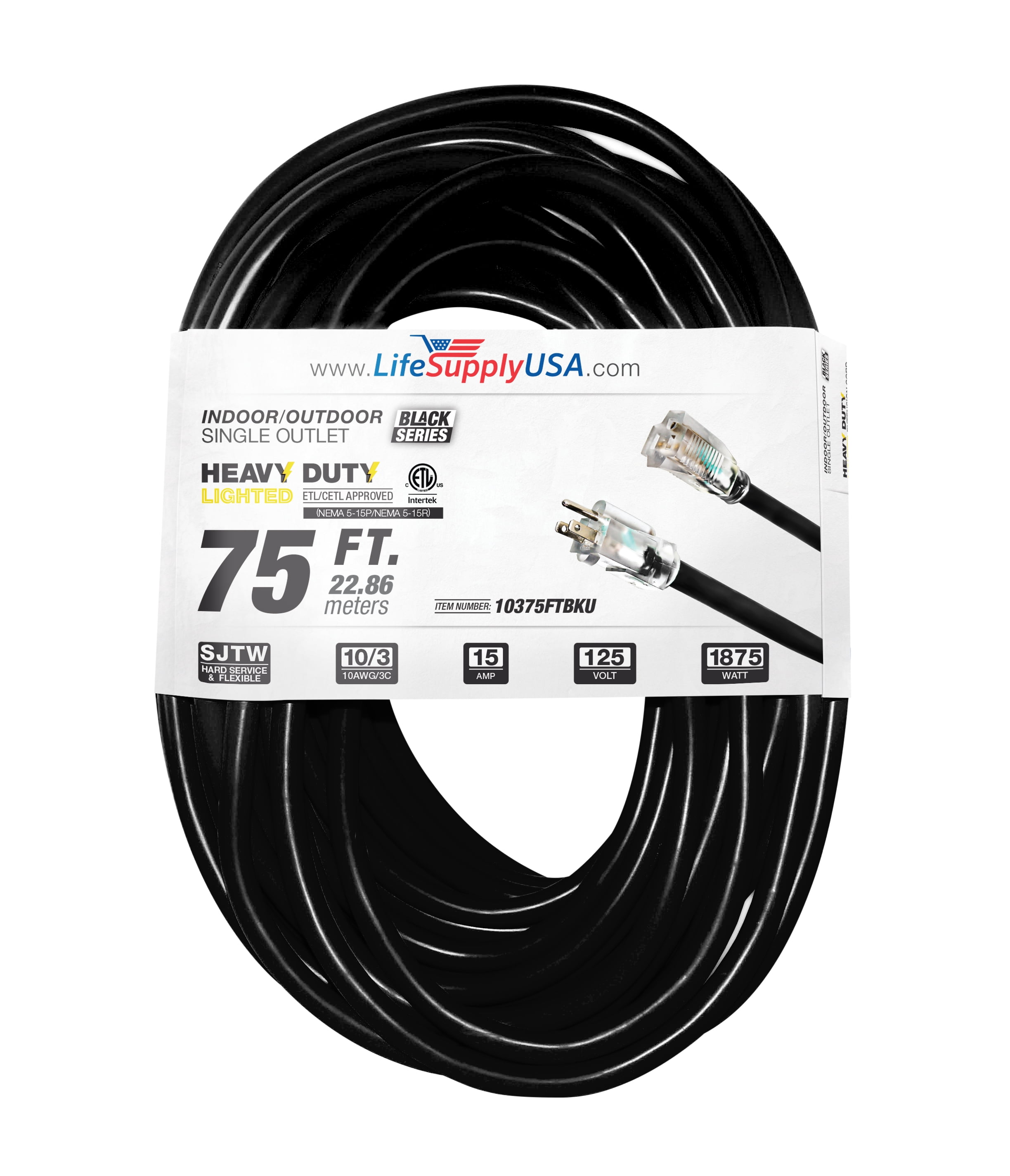 (2pack) 75 ft Power Extension Cord Outdoor & Indoor Heavy Duty 10