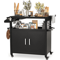 AECOJOY Outdoor Grill Cart with Storage Cabinet Buffet Prep Tables for Outside Steel BBQ Bar Carts for Patio