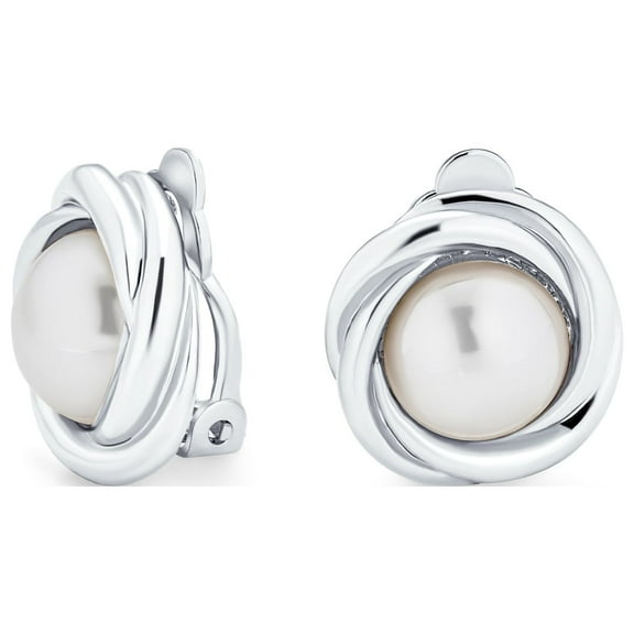 Bling Jewelry Womens Twist Braided Rope Clip-On Earrings with Simulated Pearl Silver Gold Plated