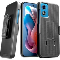 for Motorola G Play 4G (2024) Case With Belt Clip Holster, Kickstand Slim Cover Phone Case for Moto G Play 4G (2024) - Black