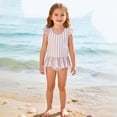 thumbnail image 2 of Bainana Girls Striped Swimwear Toddler Ruffled Sleeve Crew Neck One-Pieces Swimsuit Breathable Stretchy Little Kids Beach Vacation Pool Bathing Suit Light Pink Size 5-6 Years, 2 of 7