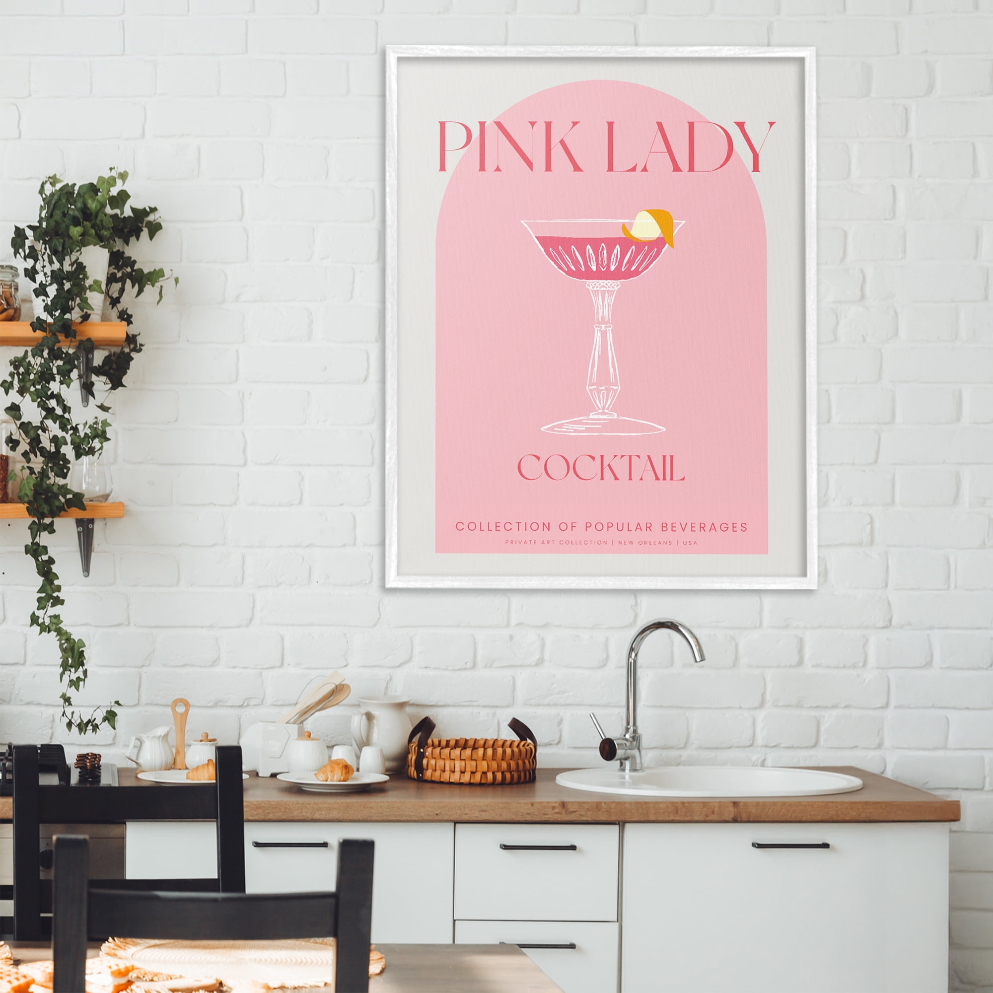 Stylish Retro Pink Lady White Framed Giclee Art, design by Lil' Rue