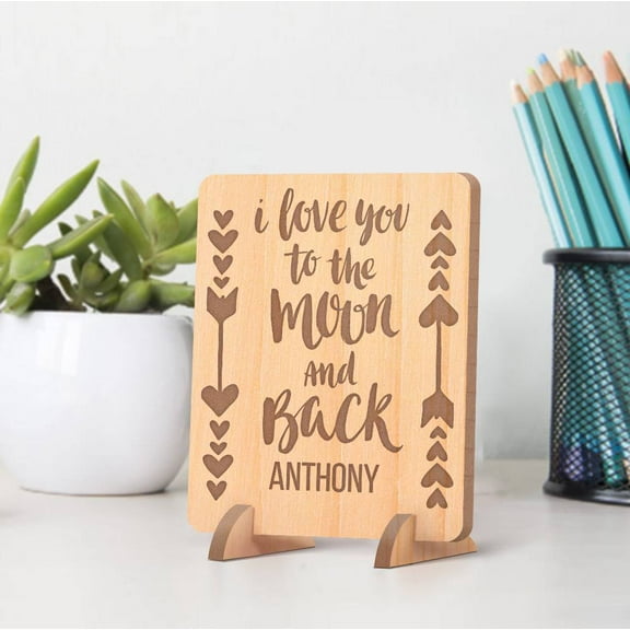 Personalized I Love You to the Moon and Back Wooden Valentine's Gift card