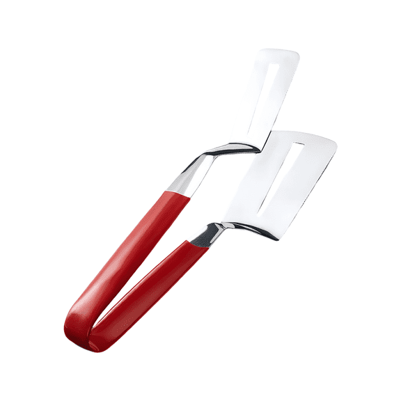 Stainless Steel Spatula Tongs, 10.2 x 2.9 in 304 Stainless Steel Kitchenware with Red Handle, Integrated Design Spatula for Flipping Fish Meat, Multipurpose Cooking Tool for Grilling, Sturdy