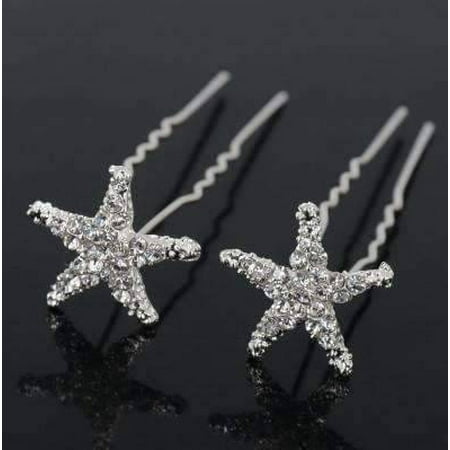 Small Crystal Encrusted Starfish Silver Plated Hair Pins Walmart Com