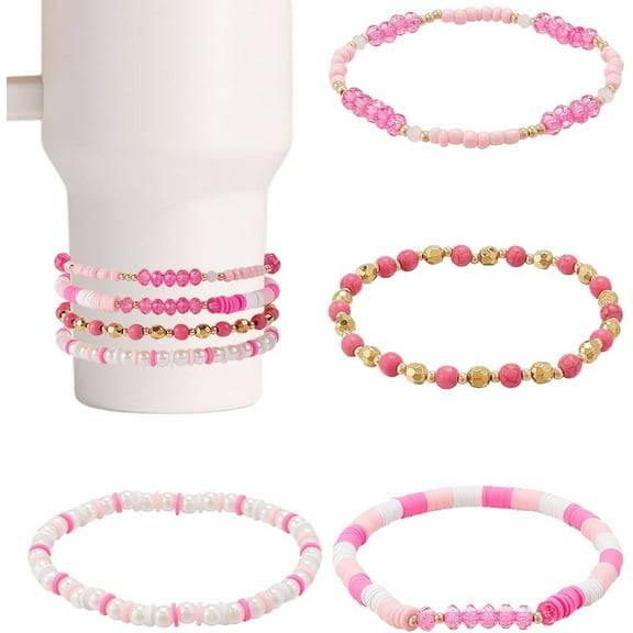 4 Pcs Bracelets for Cup Accessories Cup Bracelet Charms Cup Charm 40 oz0 oz Tumbler with Handle Attachments for Water Bottle Decorations Pink Gold Pink