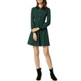 thumbnail image 2 of INSPIRE CHIC Women's Vintage Peter Pan Collar Contrast Half Placket Long Sleeve A-Line Swing Short Dress XL Dark Green, 2 of 5